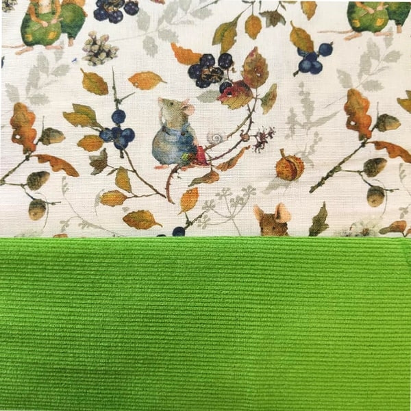 fabric piece "hedge mice + corduroy light green