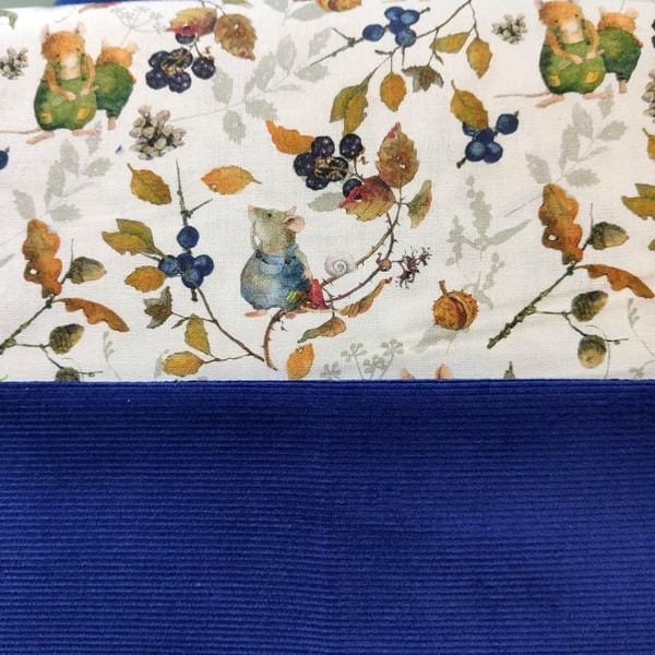  Piece of fabric "Heckenmäuse + Cord blau" (organic cotton)