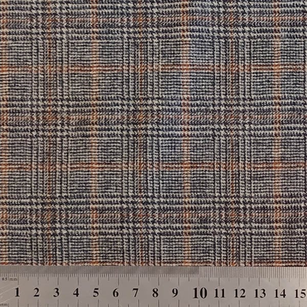 piece of fabric "wool grey-brown-orange checkered" (wool)